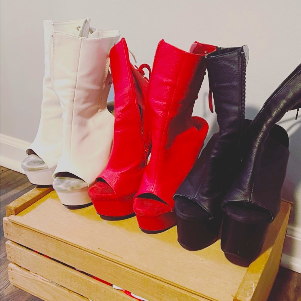 Pleaser heels open toe boots